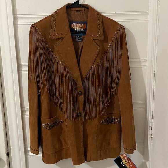 Cripple Creek Roan Leather Fringe Jacket with Studded Pockets & Lapel, NWT - Picture 1 of 10
